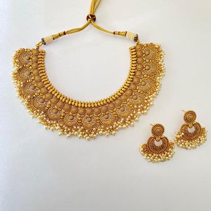 Gold Plated with pearl Temple Necklace set