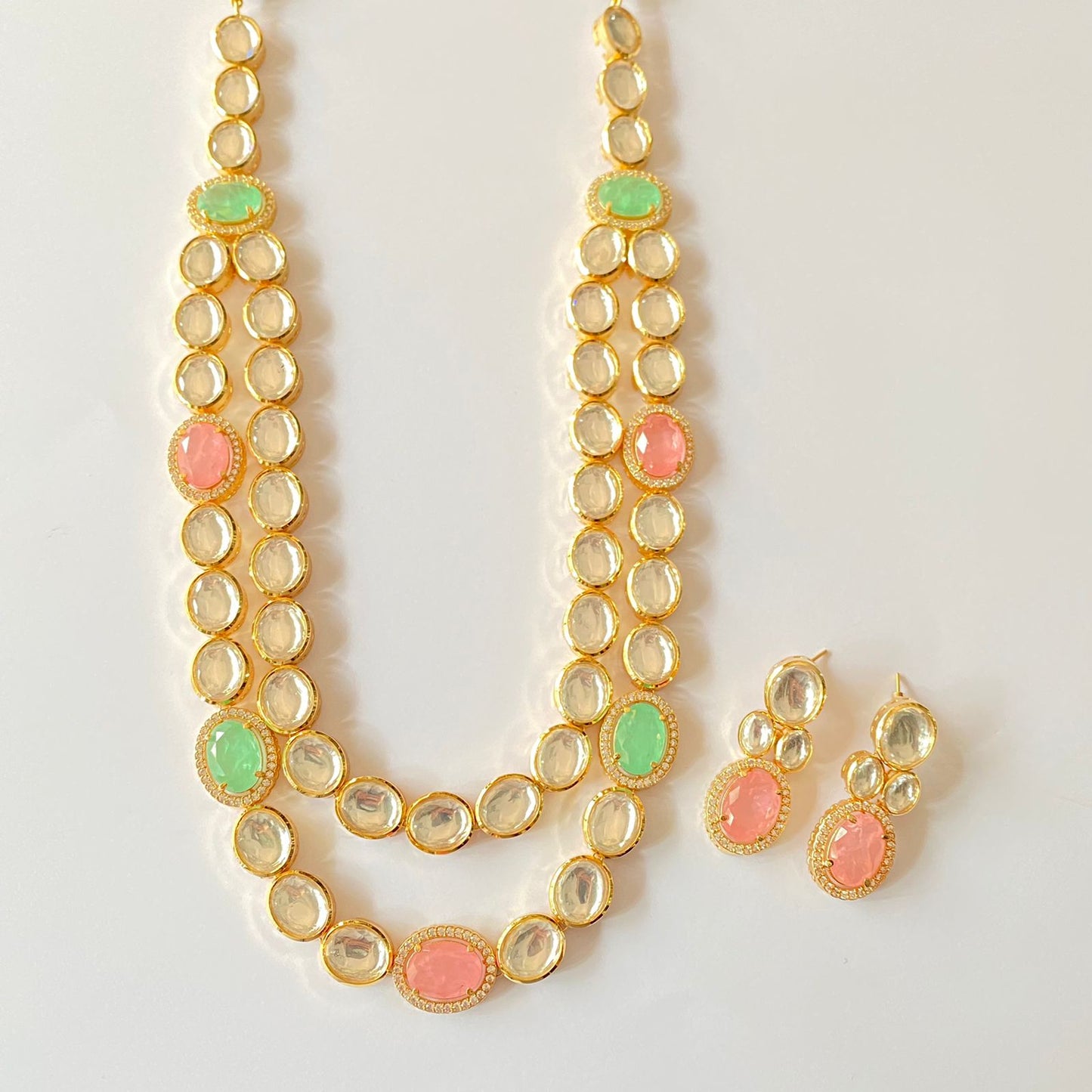 Polki Double Line Necklace Set