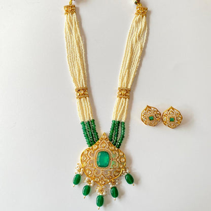 Gold Plated Polki Emerald With Pendant Necklace set