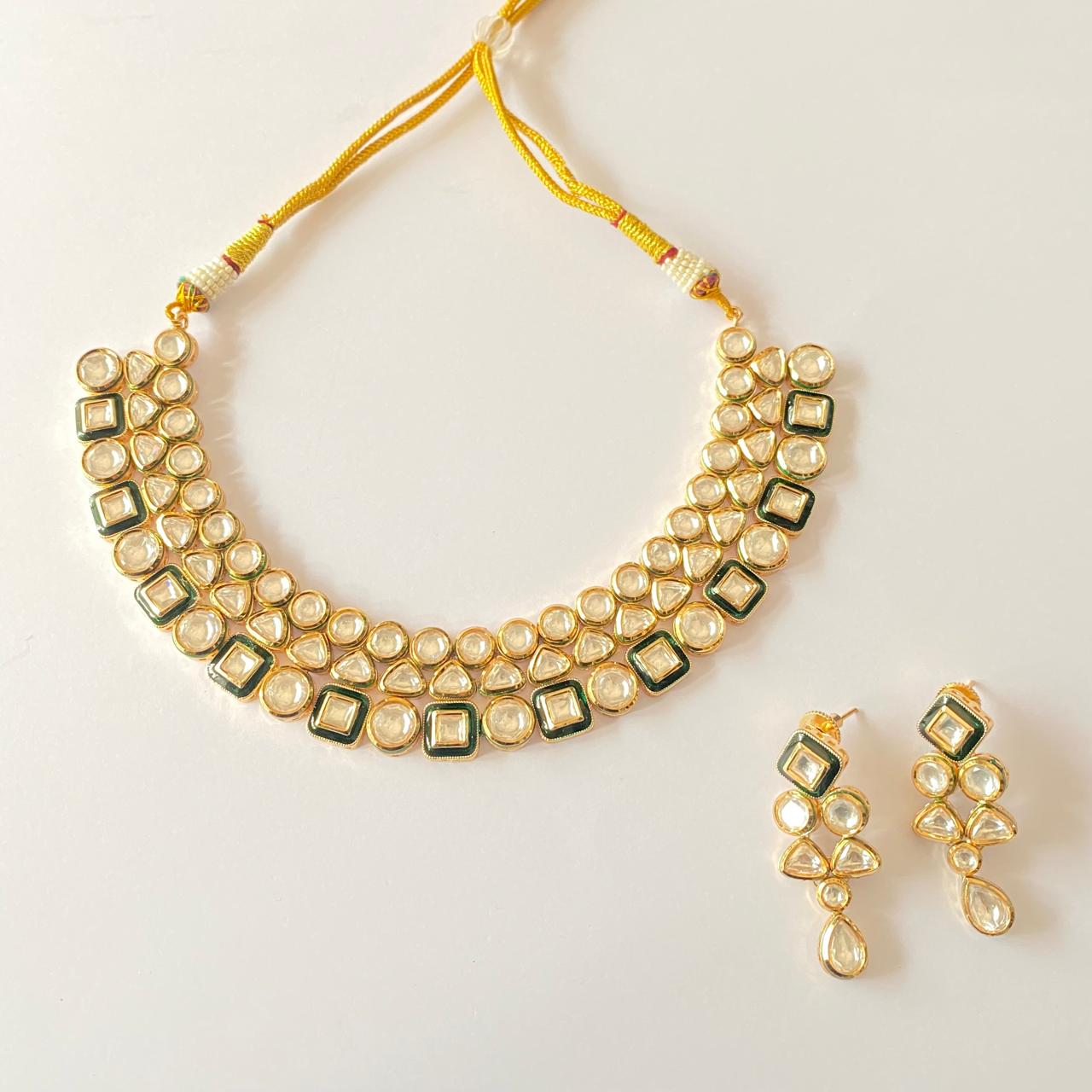 Polki Gold Plated with emerald Necklace Set