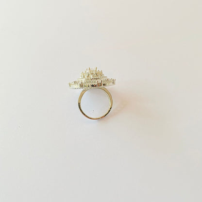 Silver Plated A.D Stone Cocktail Adjustable Ring
