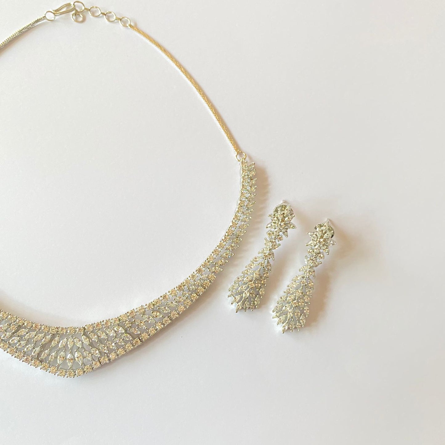 Silver Plated Diamond Necklace Set