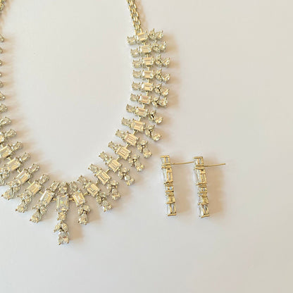 Silver Plated Diamond Necklace Set