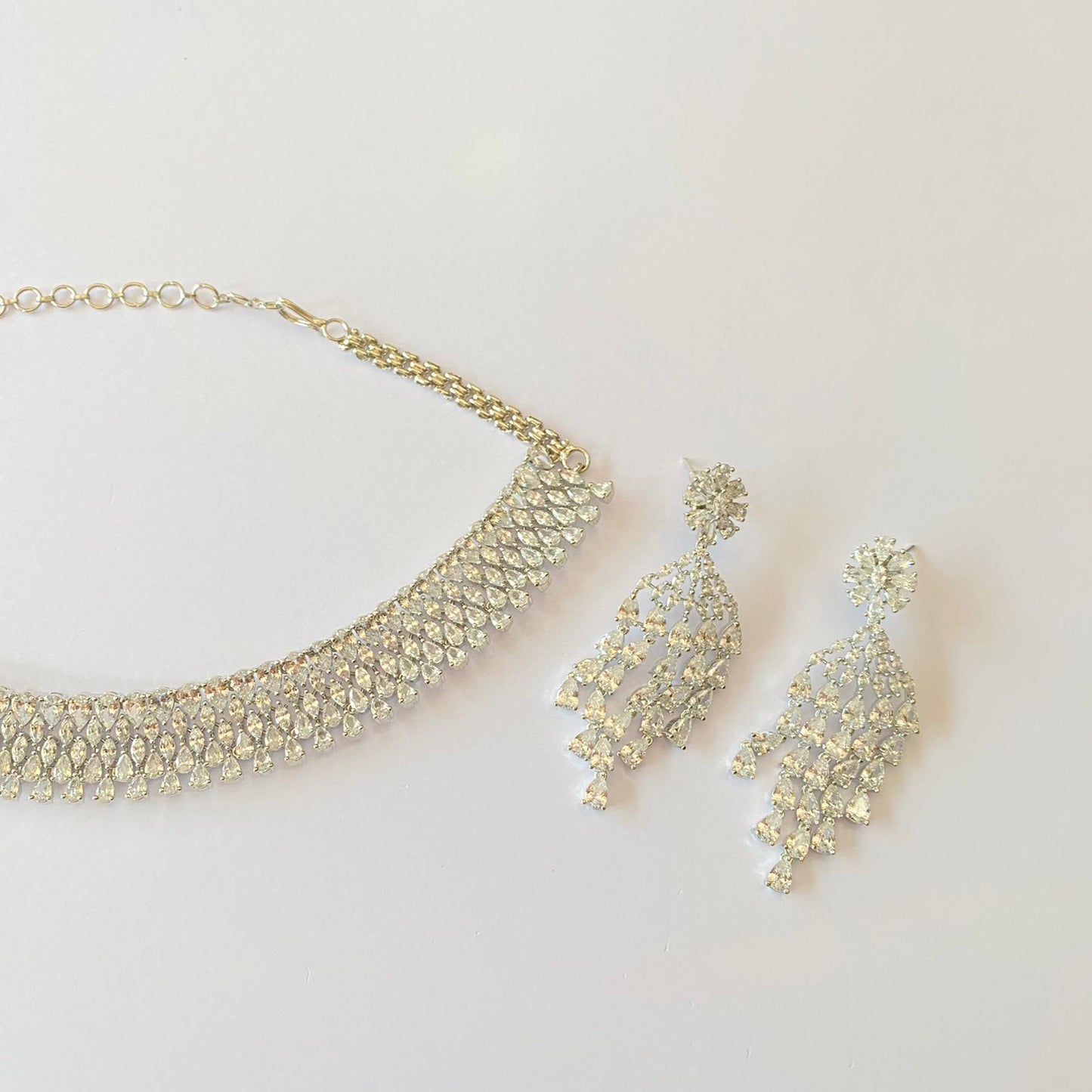 Diamond Silver Plated Necklace Set