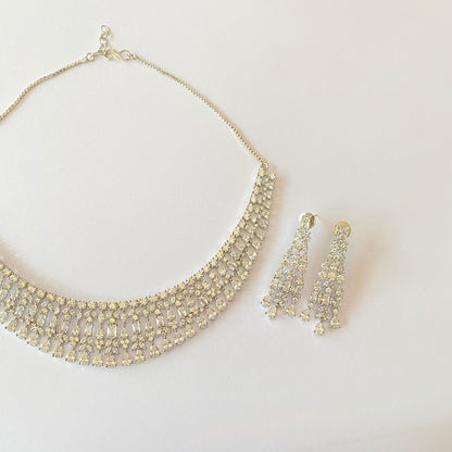 Silver Plated Diamond Necklace Set