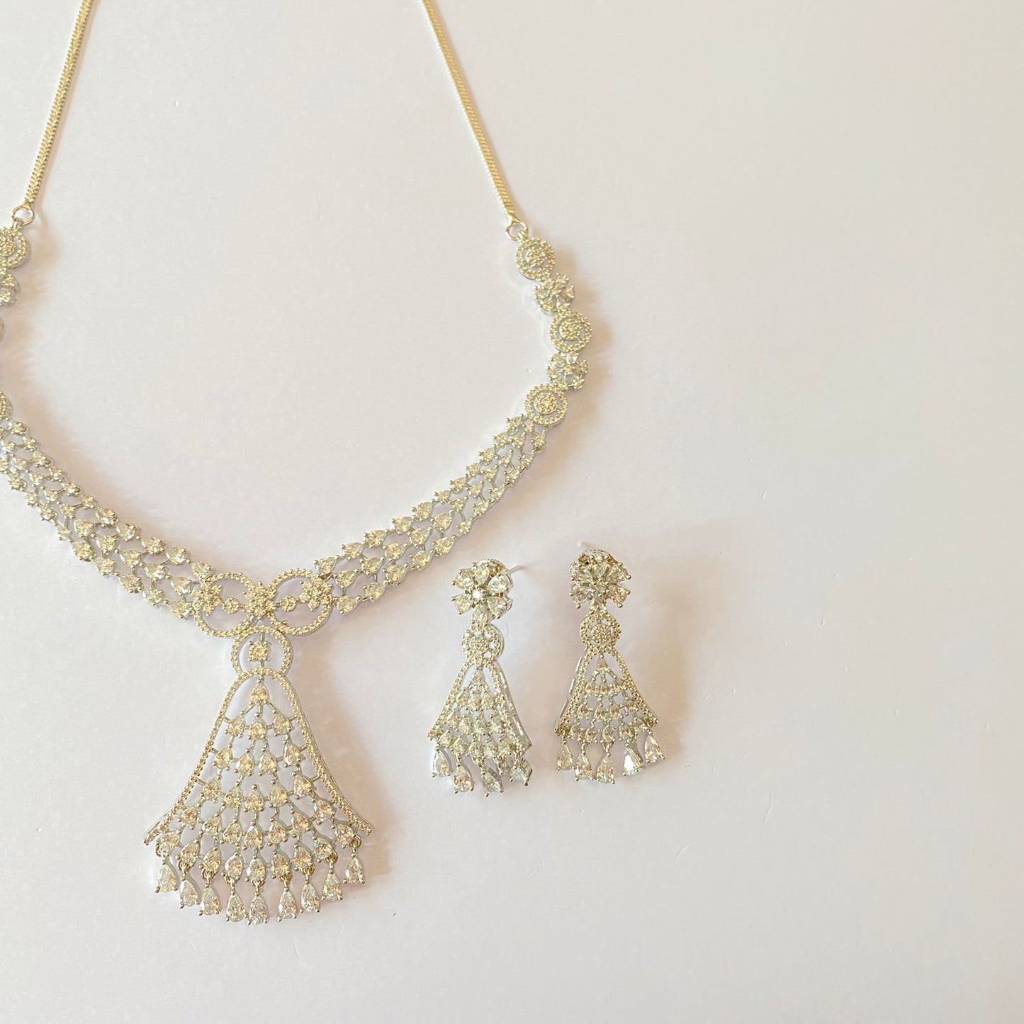 Silver Plated Diamond Necklace Set