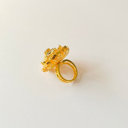 Floral Gold Plated A.D Stone Adjustable Ring