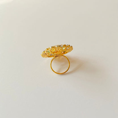 Floral Multi Stone Gold Plated Adjustable Ring