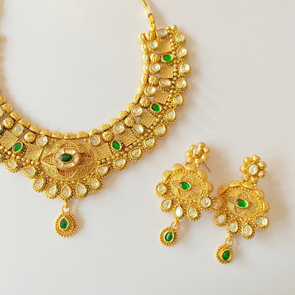 Gold Plated Green Temple Necklace Set