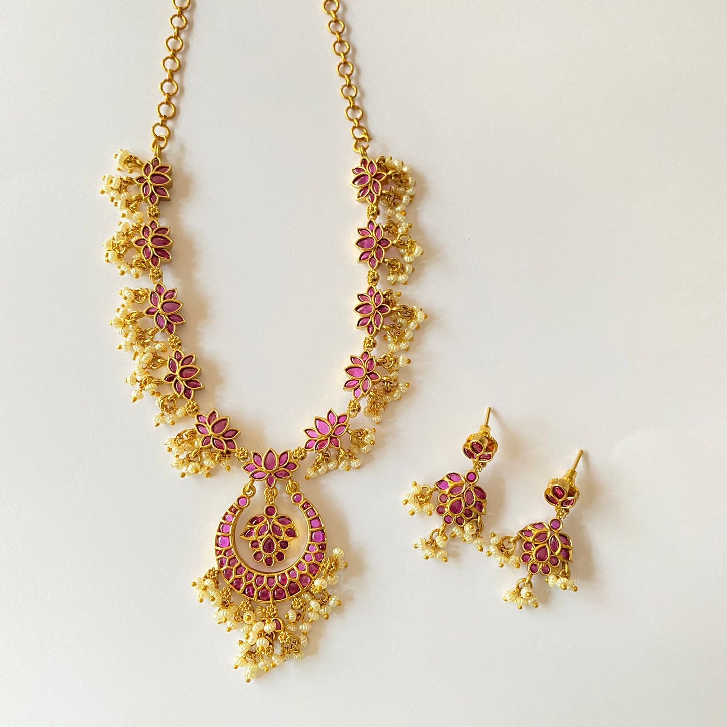 Gold Plated Ruby Necklace Set