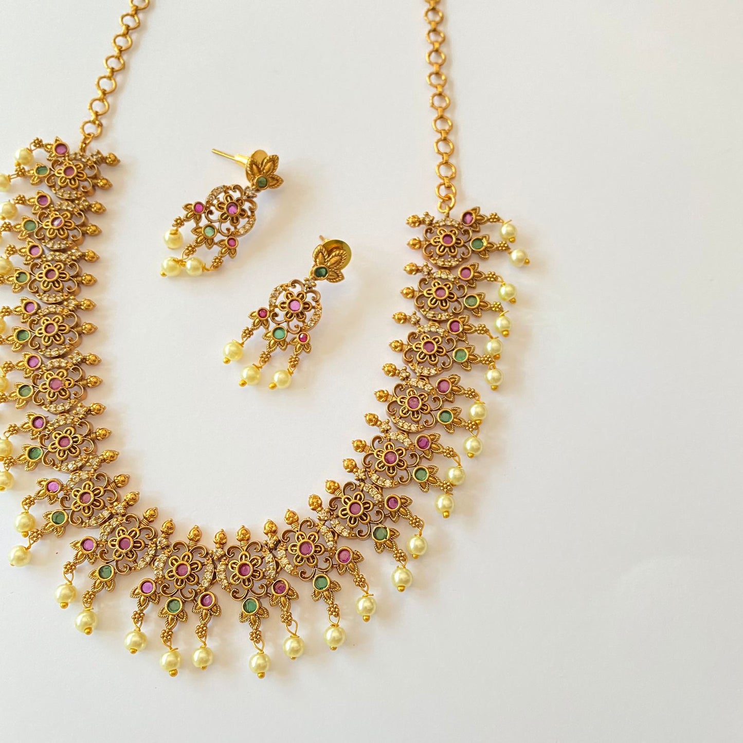 Gold Plated Drop Pearl Necklace Set