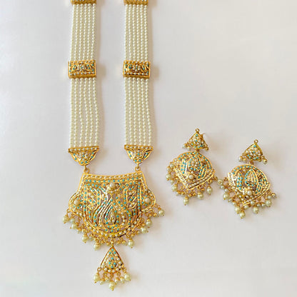 Gold Plated Firoza Jadau Long Necklace