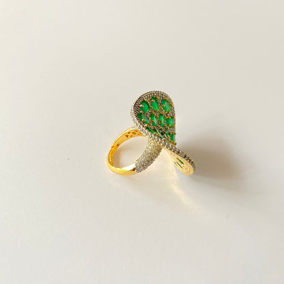 Green stone A.D Gold Plated Adjustable Ring