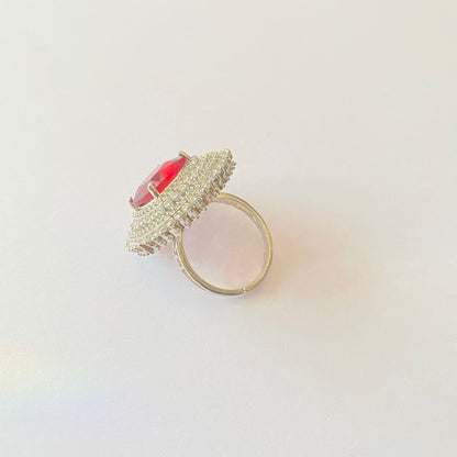 Red Stone Silver Plated A.D Adjustable Ring