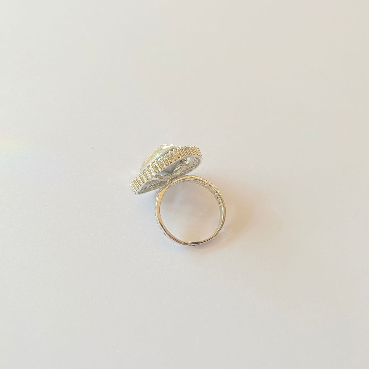 White Stone Silver Plated Adjustable Ring