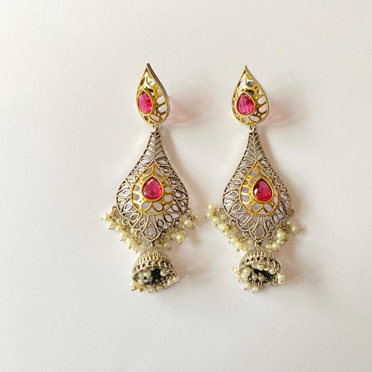 Ruby Oxidised with pearl  western Earring