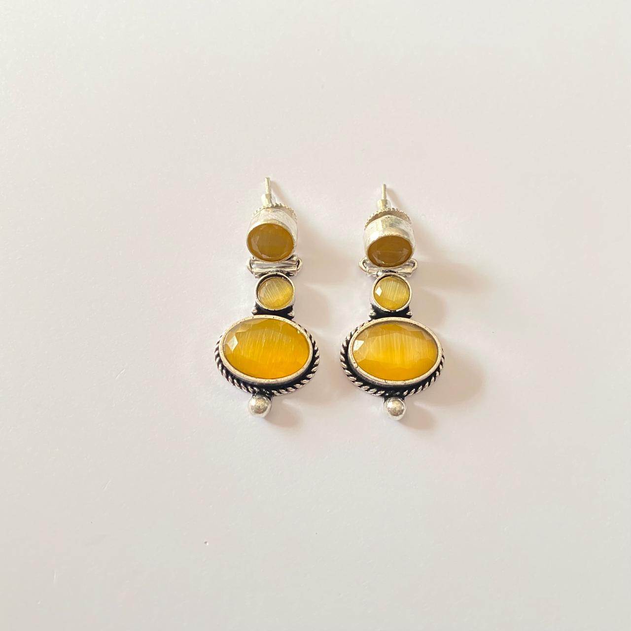 Yellow Opal Oxidised Western Earring