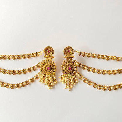 Gold Plated Pearl Kaan Chain Earring