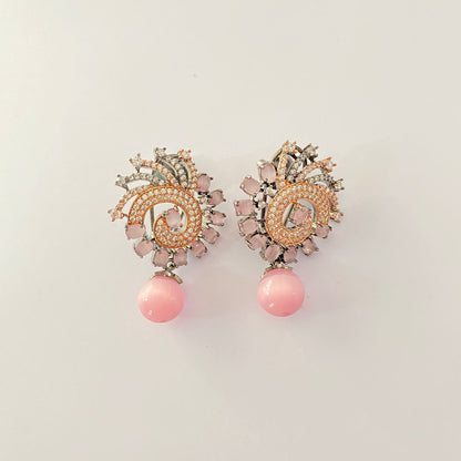 A.D Stone pink drop Victorian with Rose gold Stud Earring