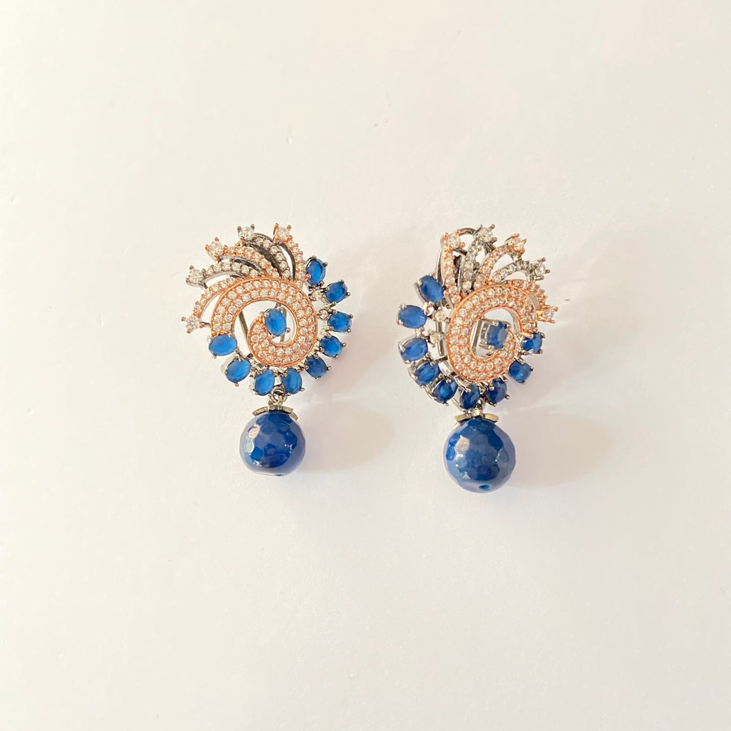 Blue Drop stone Rose Gold Victorian Polishing stud earring