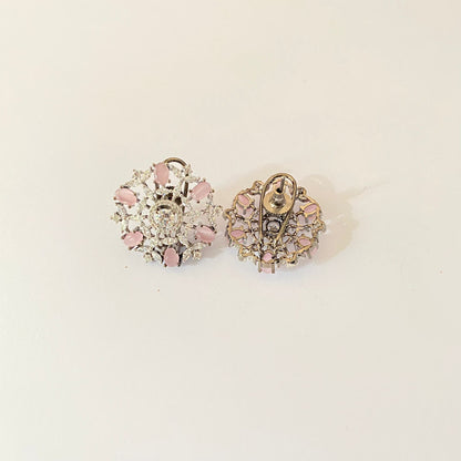 Stylish Pink Stone Back clip Victorian Stud  Earring