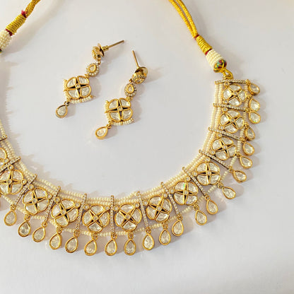 White Beads Polki Necklace Set.