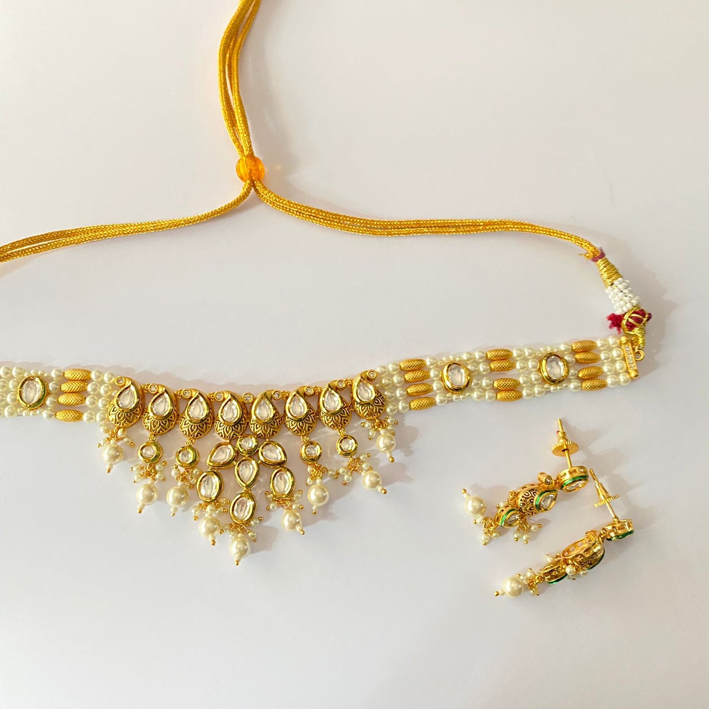 Gold Plated Polki Drop Pearl Choker Set