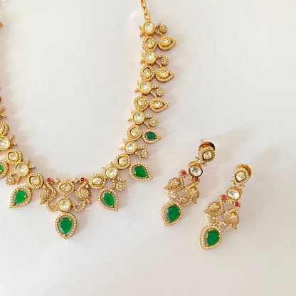 Gold Plated Green Sleek Necklace Set