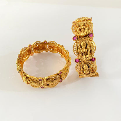 Gold Plated Goddess Lakshmi Traditional Bangle set