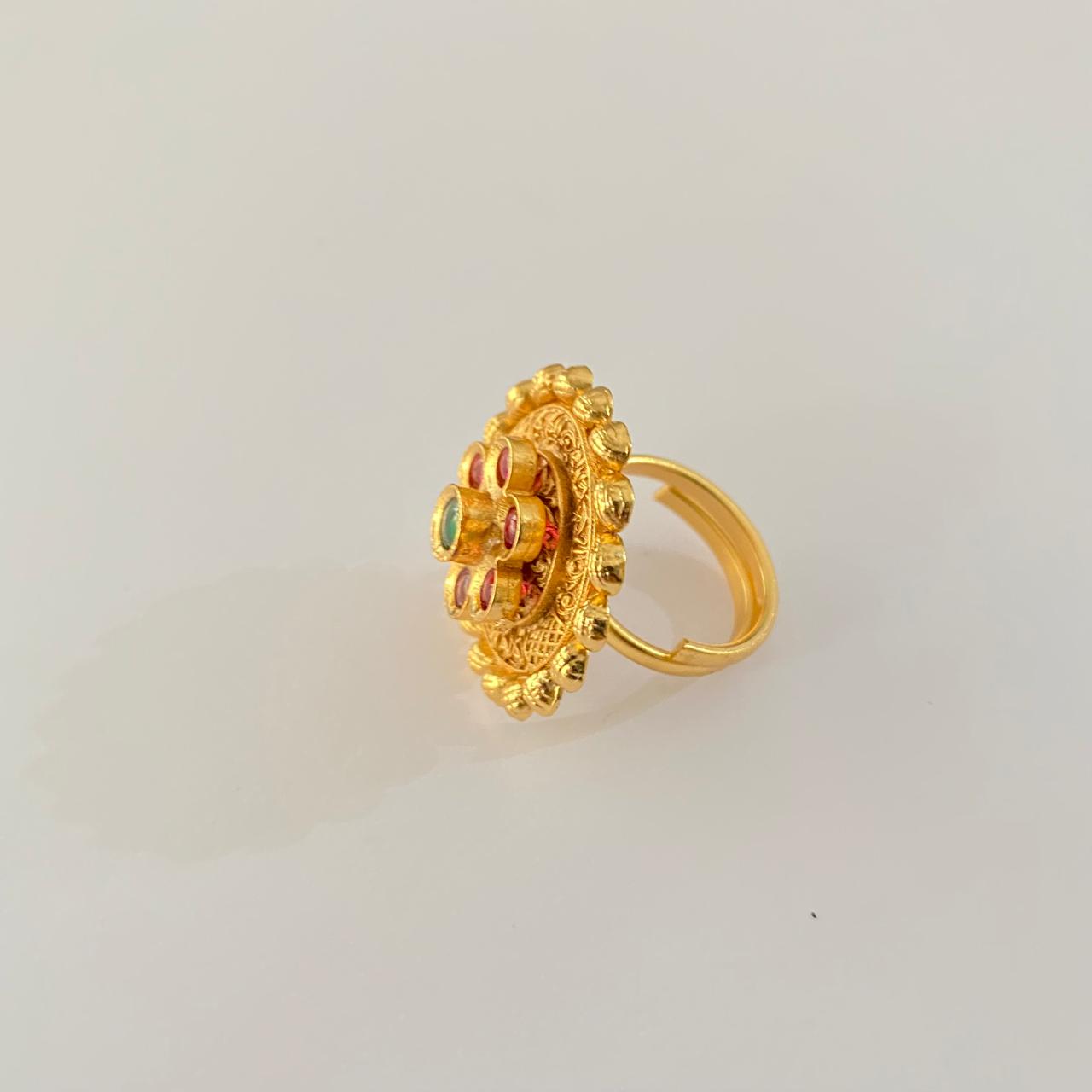 Gold Plated Ruby Floral latest Design Ring