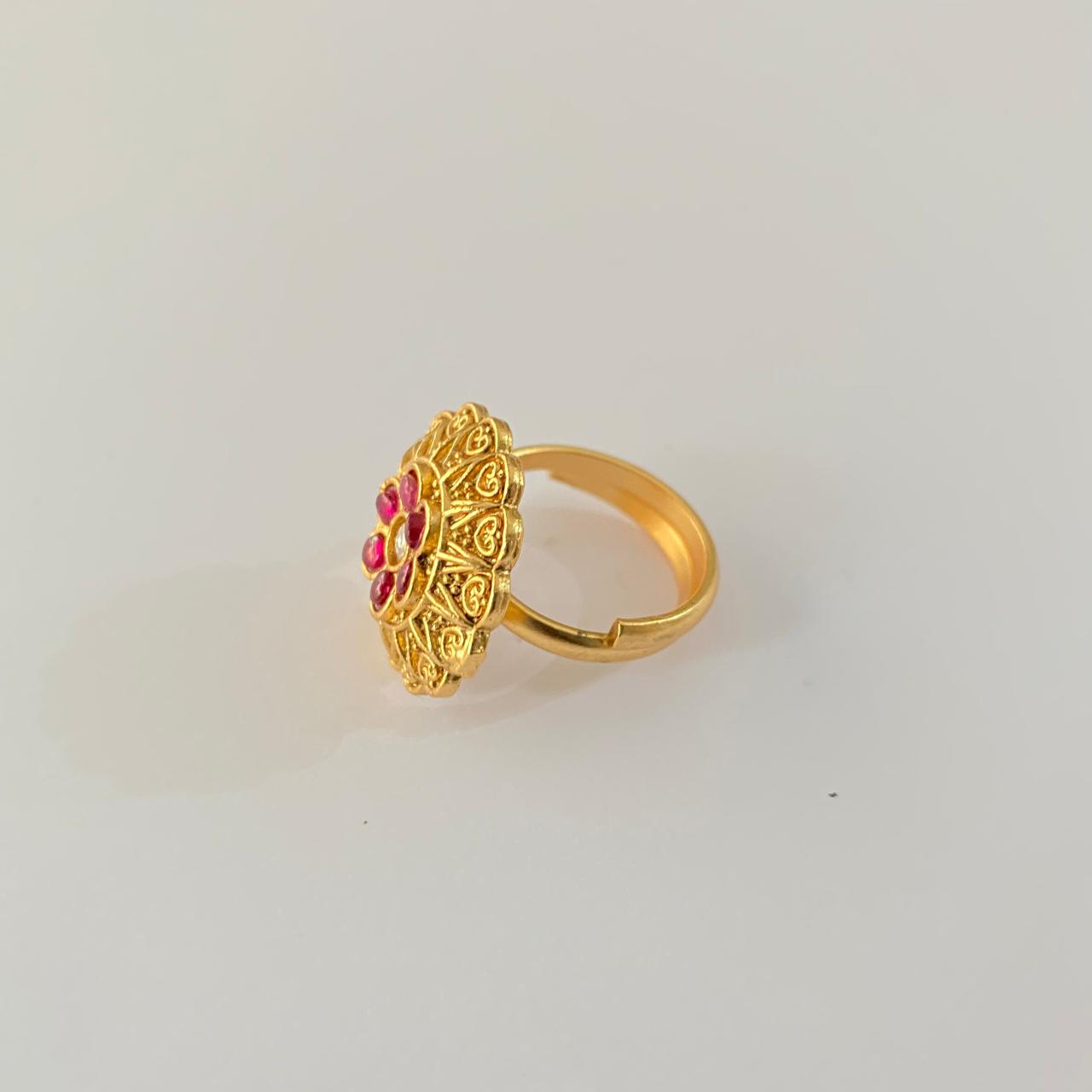 Pink Floral Gold Plated latest Design  Ring