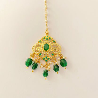 Green Stone Gold Plated jadau mangtika