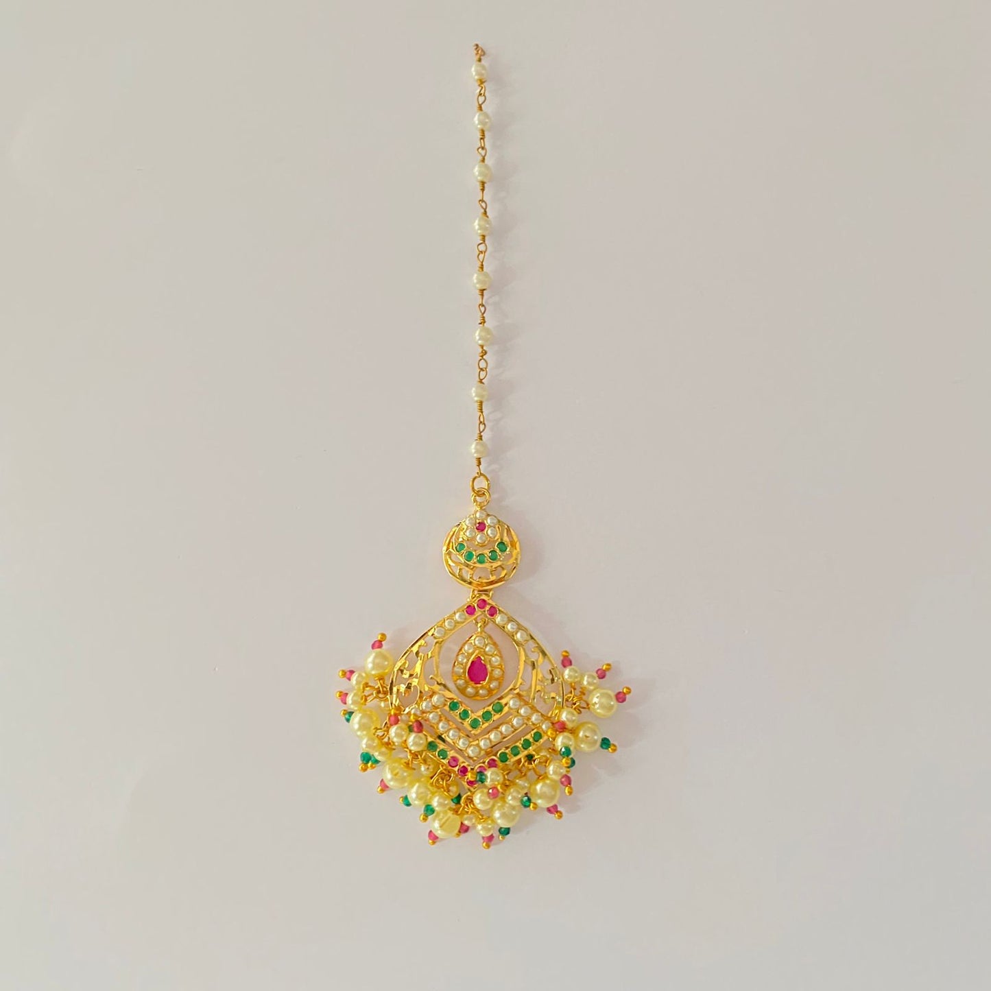 Ruby & Green Gold Plated Mangtika