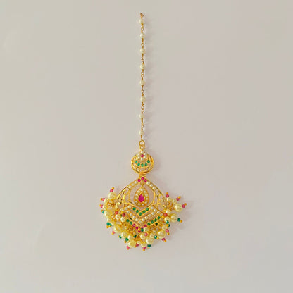 Ruby & Green Gold Plated Mangtika