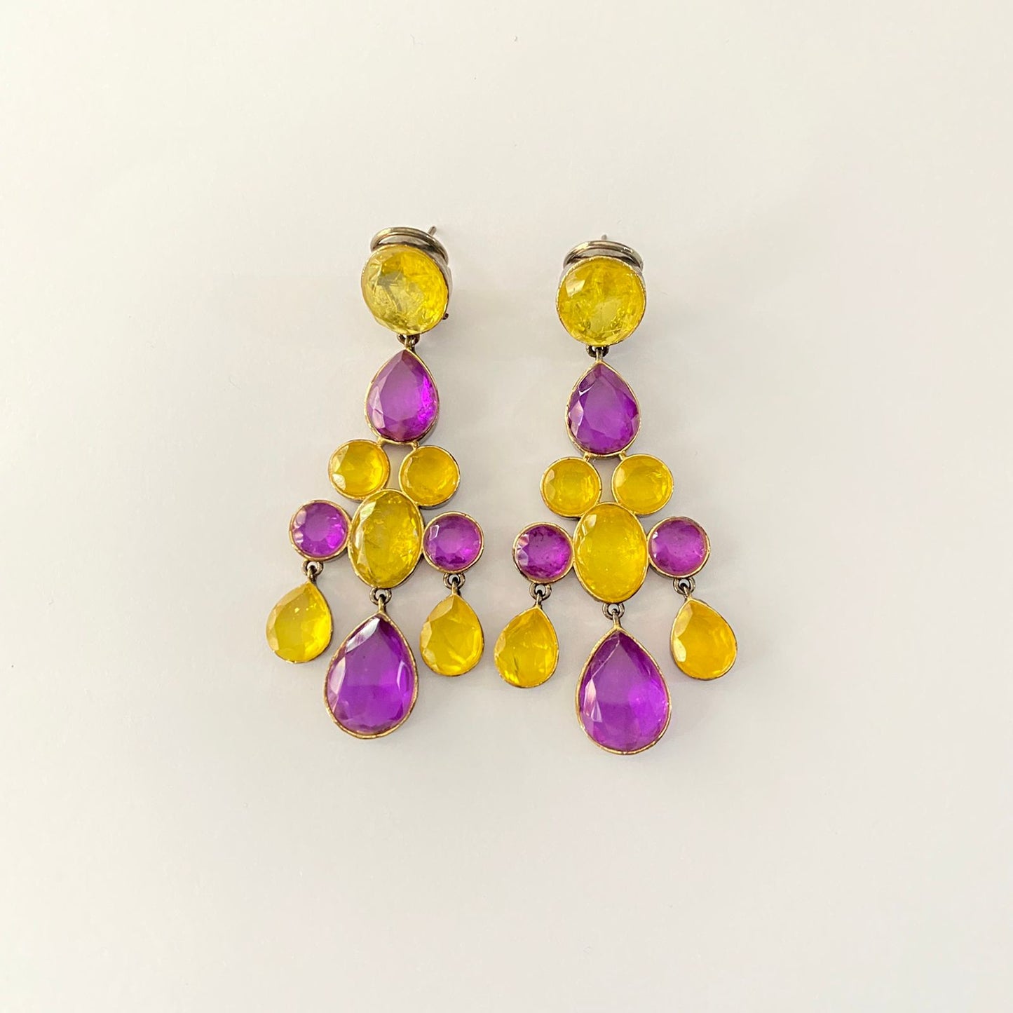 Yellow & purple  Stone Oxidized  long dangler Earring