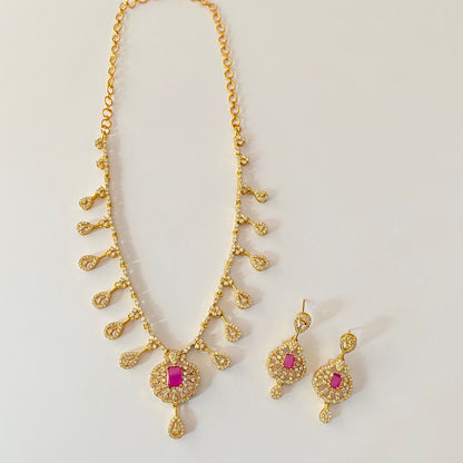 Antique Gold Plated Ruby Diamond Necklace