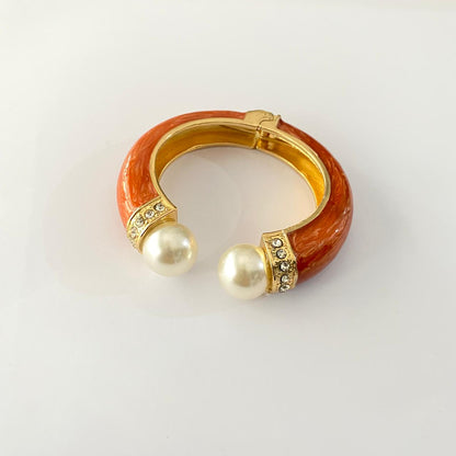 Orange Gold Plated Diamond With Pearl Bracelet Kada