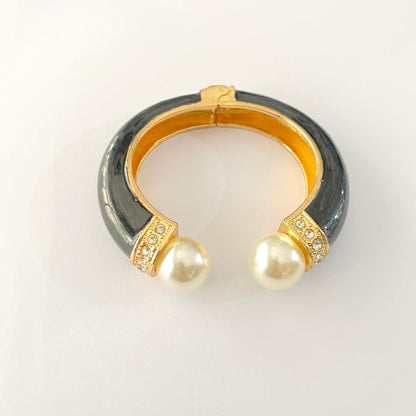 Black Gold Plated Diamond With Pearl Bracelet Kada