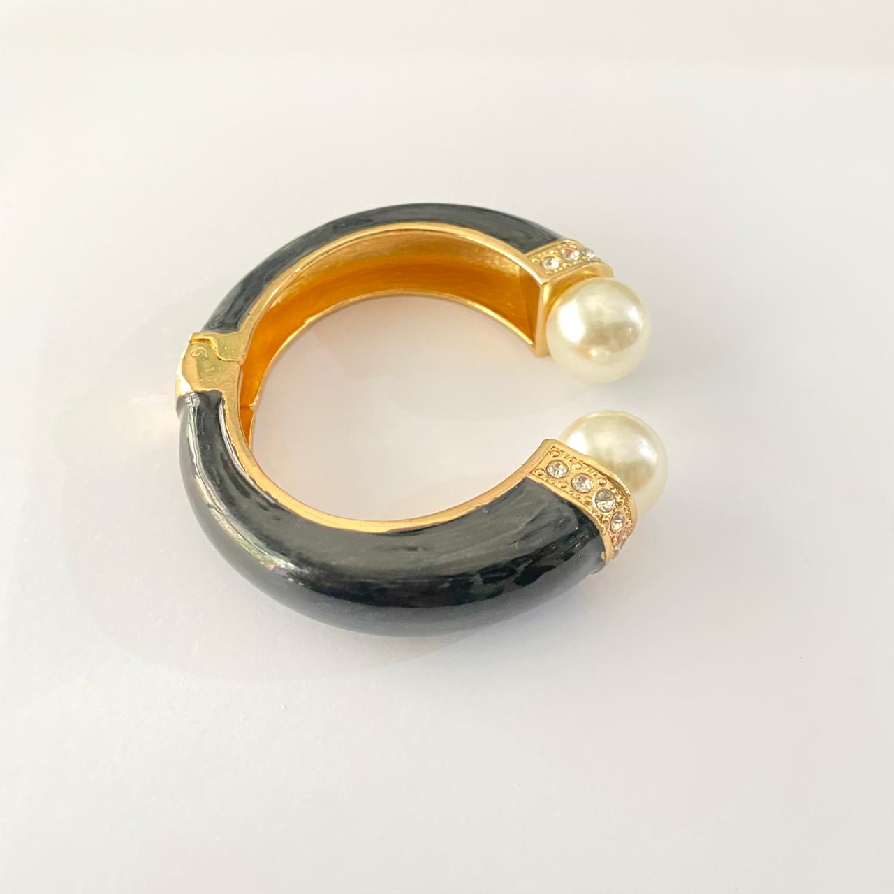 Black Gold Plated Diamond With Pearl Bracelet Kada