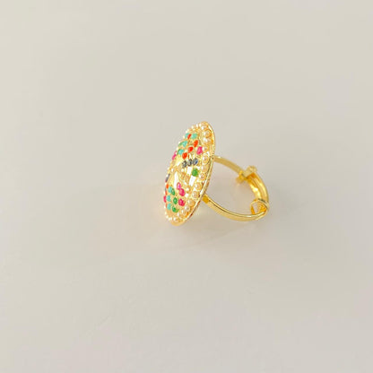 Multi  Jadau Floral Gold Plated  Adjustable Ring