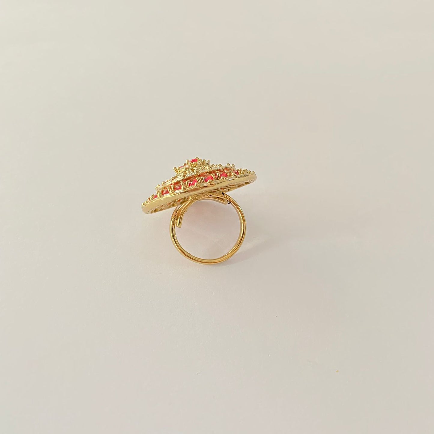 Red Stone Antique Gold Plated Adjustable Ring