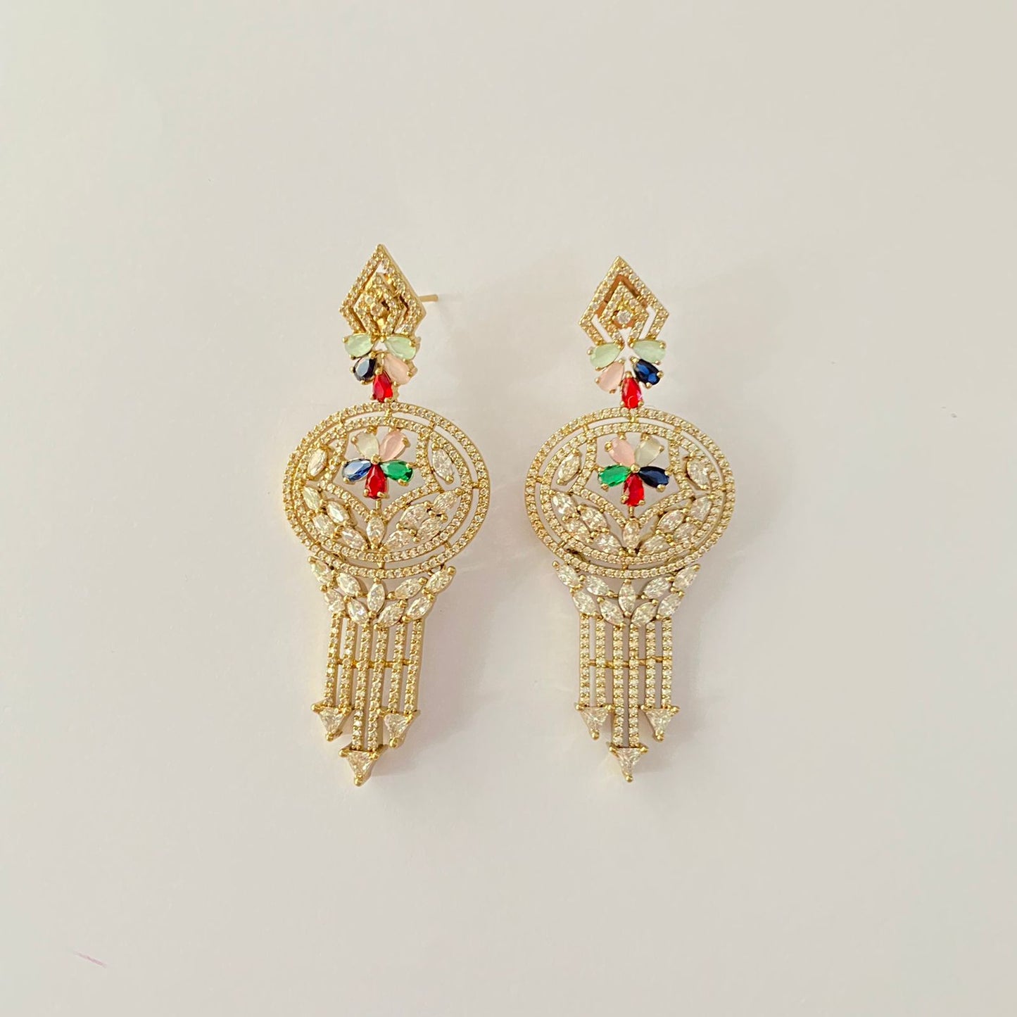 Multi Stone Antique Gold Plated Dangler Earring