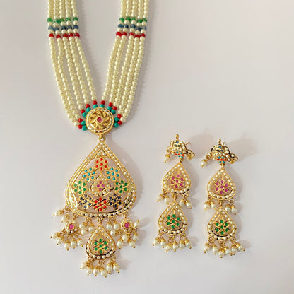 Ethnic Multi Colour With Pearl String  Jadau long Necklace