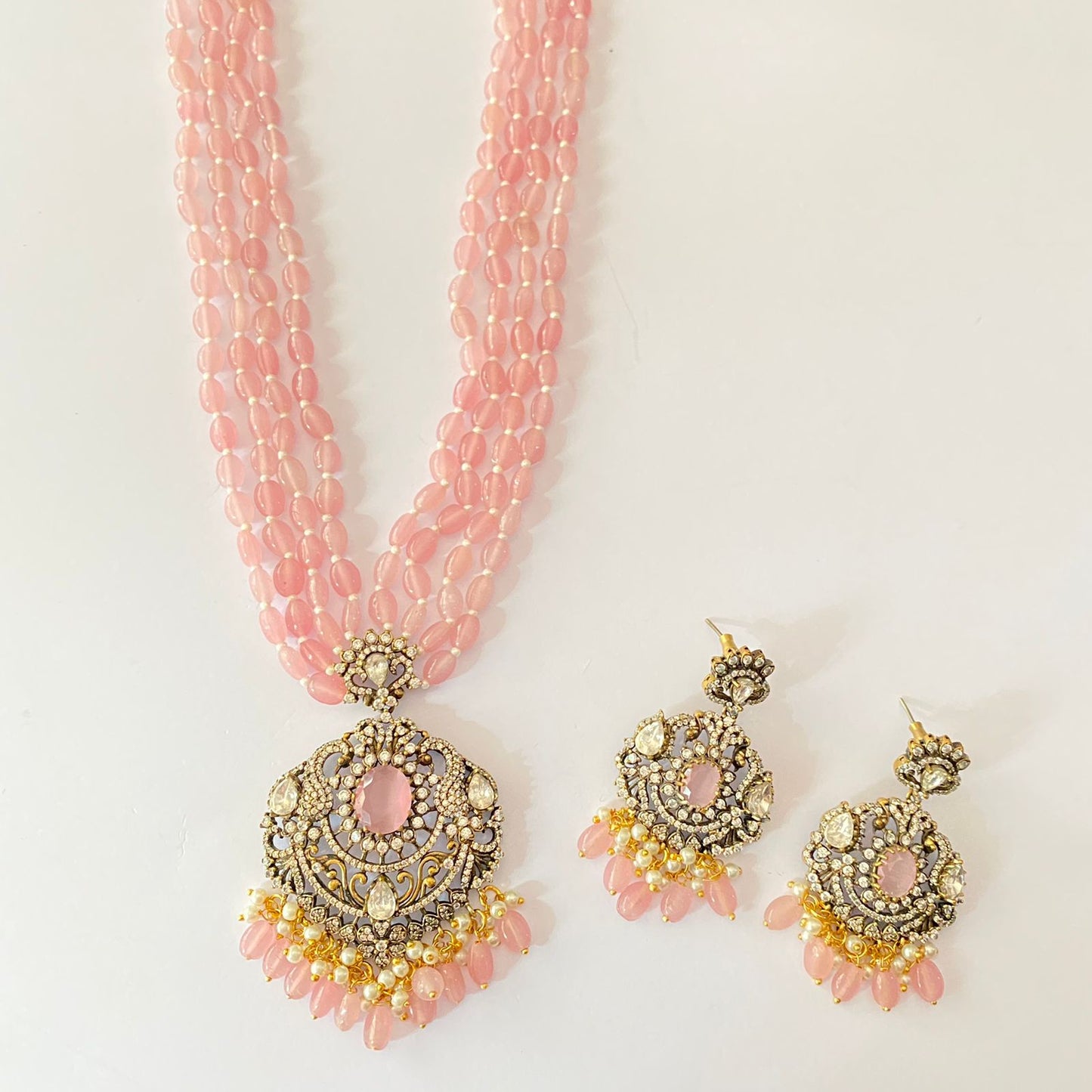 Baby Pink Diamond Long Necklace Set