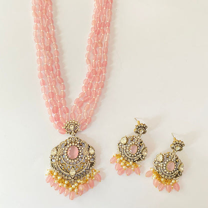 Baby Pink Diamond Long Necklace Set