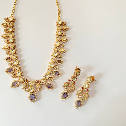 Purple Stone Antique Gold Necklace Set