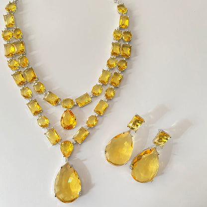 Double Line Yellow Necklace Set