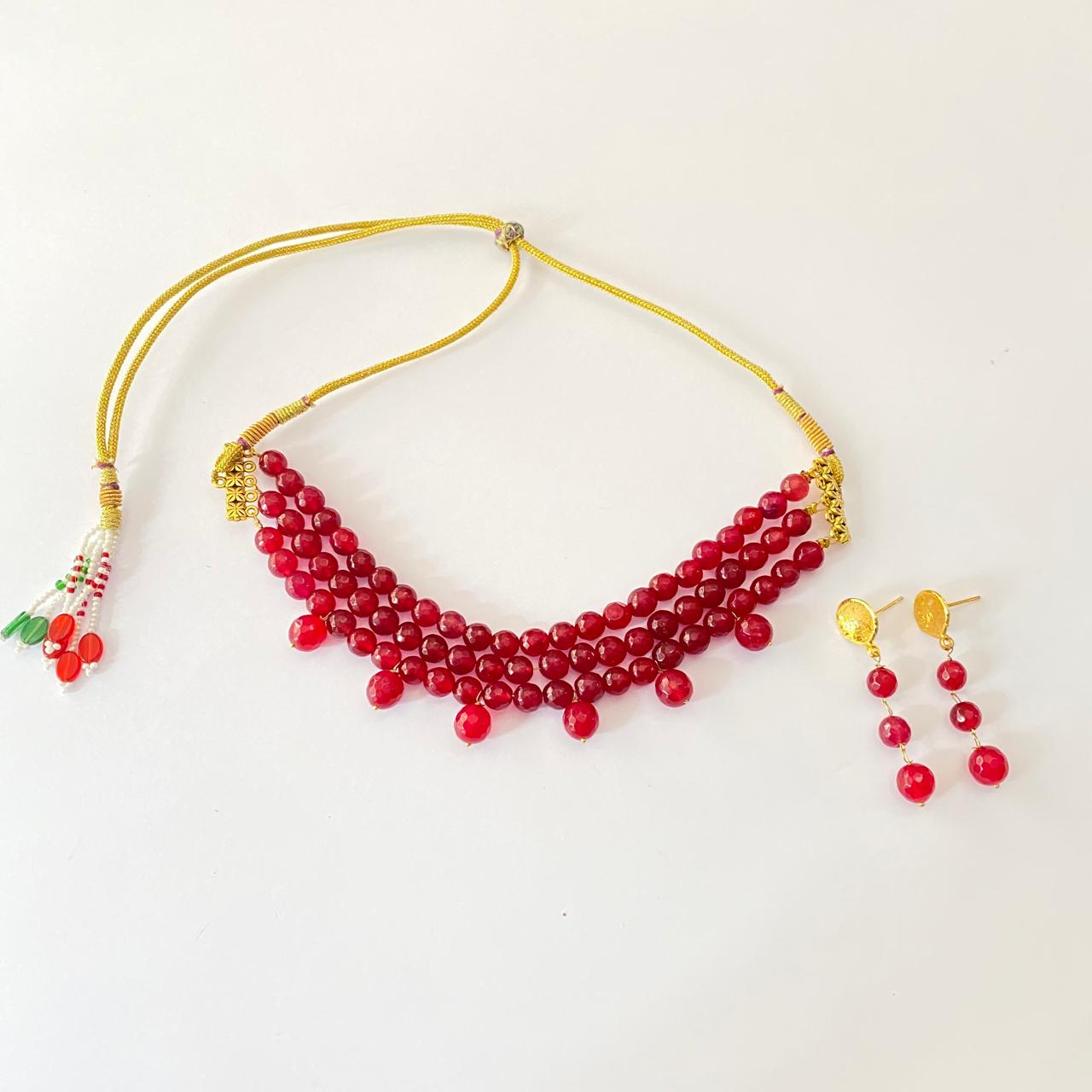 Ruby three layer choker Necklace Set