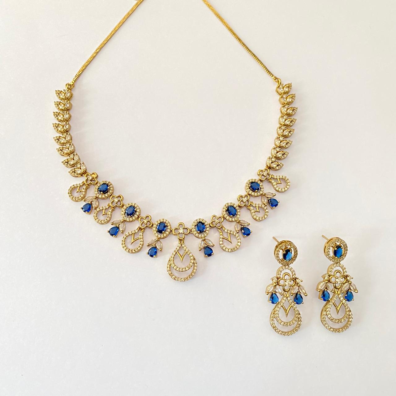 Diamond Blue Gold Plated Necklace Set