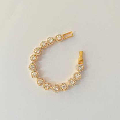 Heart & Round Shape Gold Plated Tennis Bracelet